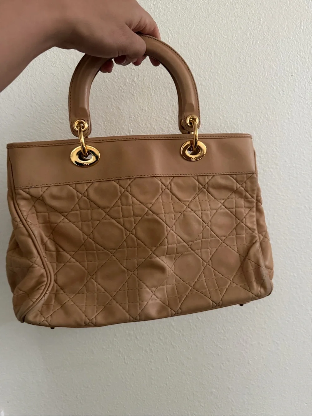 Dior Tan Cannage Quilted Leather Satchel with Gold Hardware